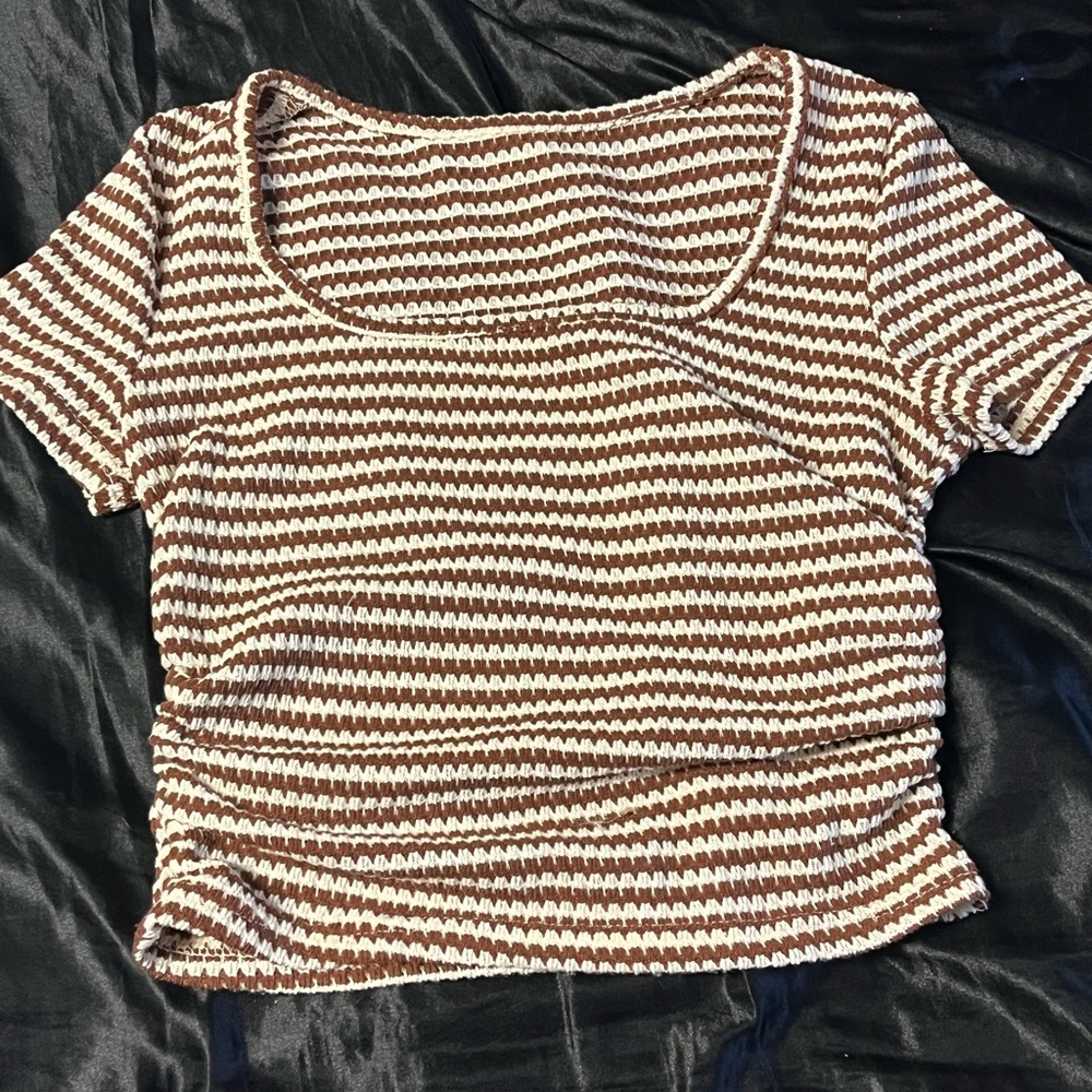SHEIN Brown Ribbed Fitted Crop Top